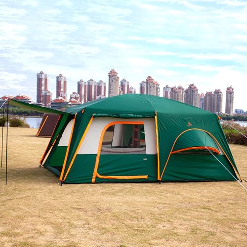 Extra Large Family Cabin Tent 2 Rooms 3 Doors 3 Windows Waterproof for Camping H460