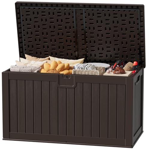 31 Gallon Resin Deck Box Waterproof Indoor Outdoor Storage for Patio Cushions and Garden Tools L90121