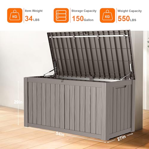 100 Gallon Resin Deck Box, Lockable Patio Outdoor Storage, Waterproof - Black F75230