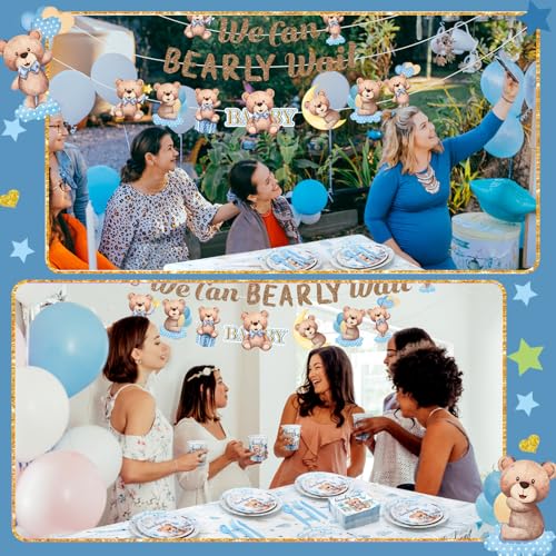 405 Pcs Baby Shower Tableware Set Blue Bear Plates Napkins Cups for 50 Guests U833