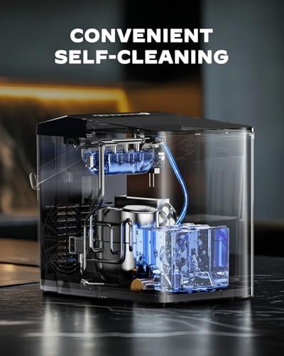 Ice Maker Countertop, 26Lbs/24H, Self-Cleaning, 9 Cubes in 6 Mins, Black F4142