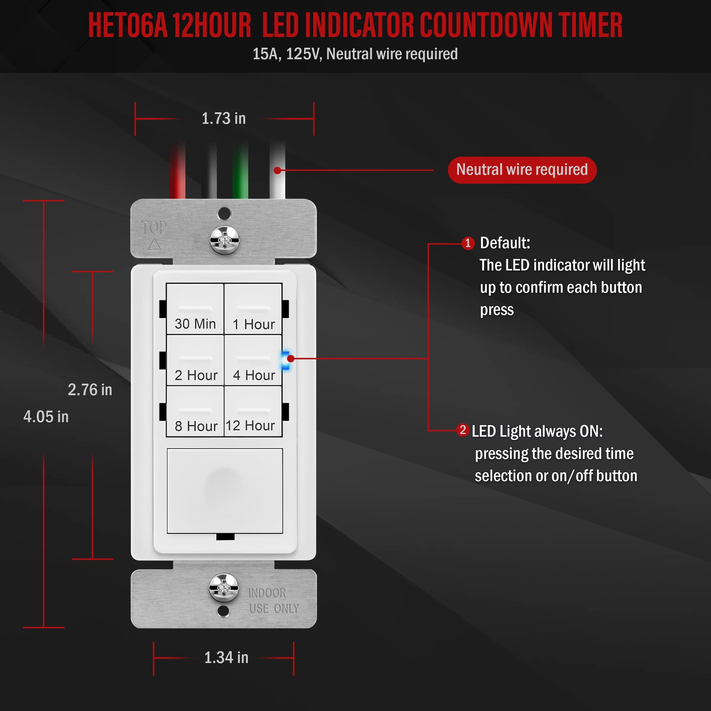 12 Hour Timer Switch for Fan Motor and Lights, Single Pole, White R35602
