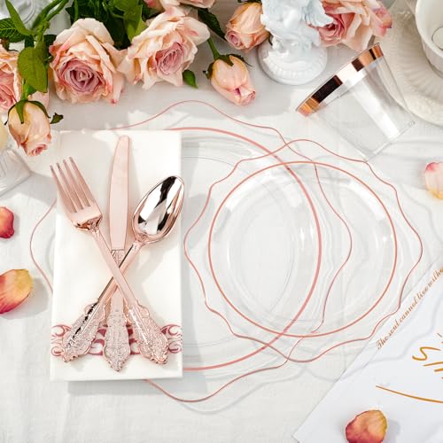 350 PCS Gold Plastic Plates with Cups, Silverware and Napkins for Party L8169