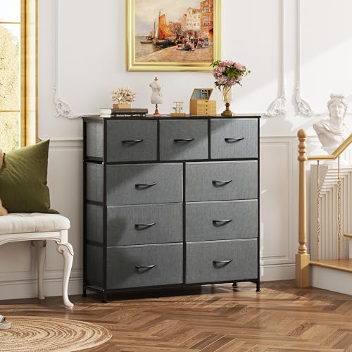 9-Drawer Fabric Storage Tower for Bedroom, Closet, Tall Chest Organizer with Steel Frame R839993