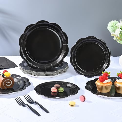 Ivory Paper Plates and Napkins Set for 50 Guests, Disposable Tableware with Utensils M509