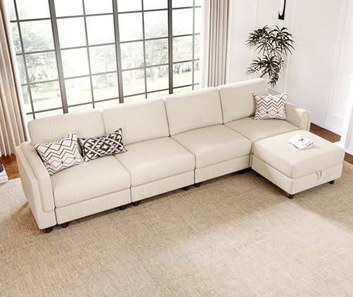 Modular Sectional Sofa Bed with Storage Ottoman, Beige S706