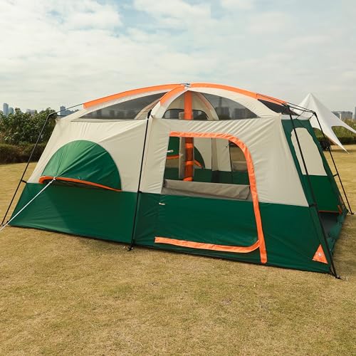 Extra Large Family Cabin Tent 2 Rooms 3 Doors 3 Windows Waterproof for Camping H460