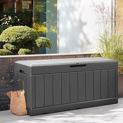 31 Gallon Resin Deck Box Waterproof Indoor Outdoor Storage for Patio Cushions and Garden Tools L90121