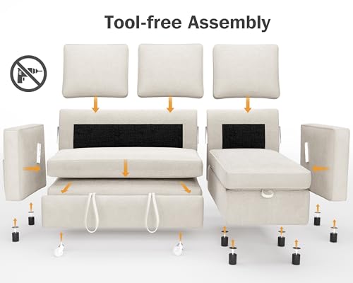 Sleeper Sofa Bed with Pull Out Bed, L Shaped Sectional Couch with Storage Chaise G9331