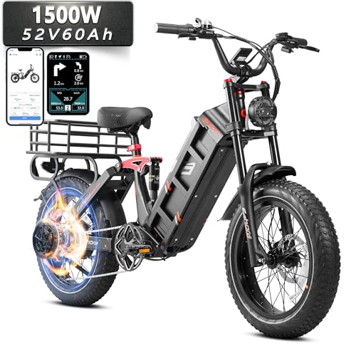 eAhora Juliet/Juliet II [2024 Newest] Electric Bike for Adults 1000W/1500W 48V/52V 60Ah 100+Miles Long Range E-Bike 20" Fat Tire Full Suspension E Bike with Dual Hydraulic Brakes