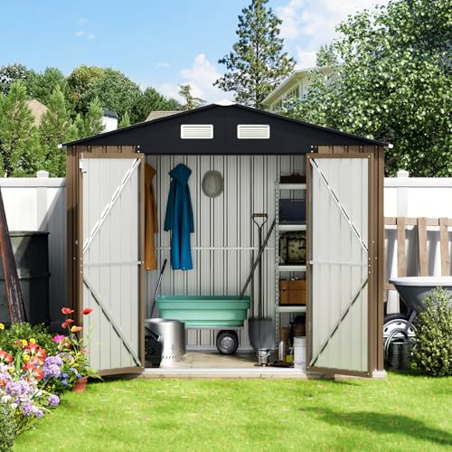Outdoor Steel Storage Shed with Lockable Doors and Windows E249038