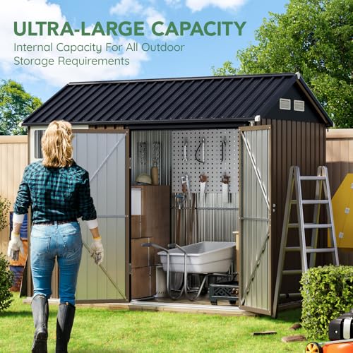 Outdoor Steel Storage Shed with Lockable Doors and Windows E249038