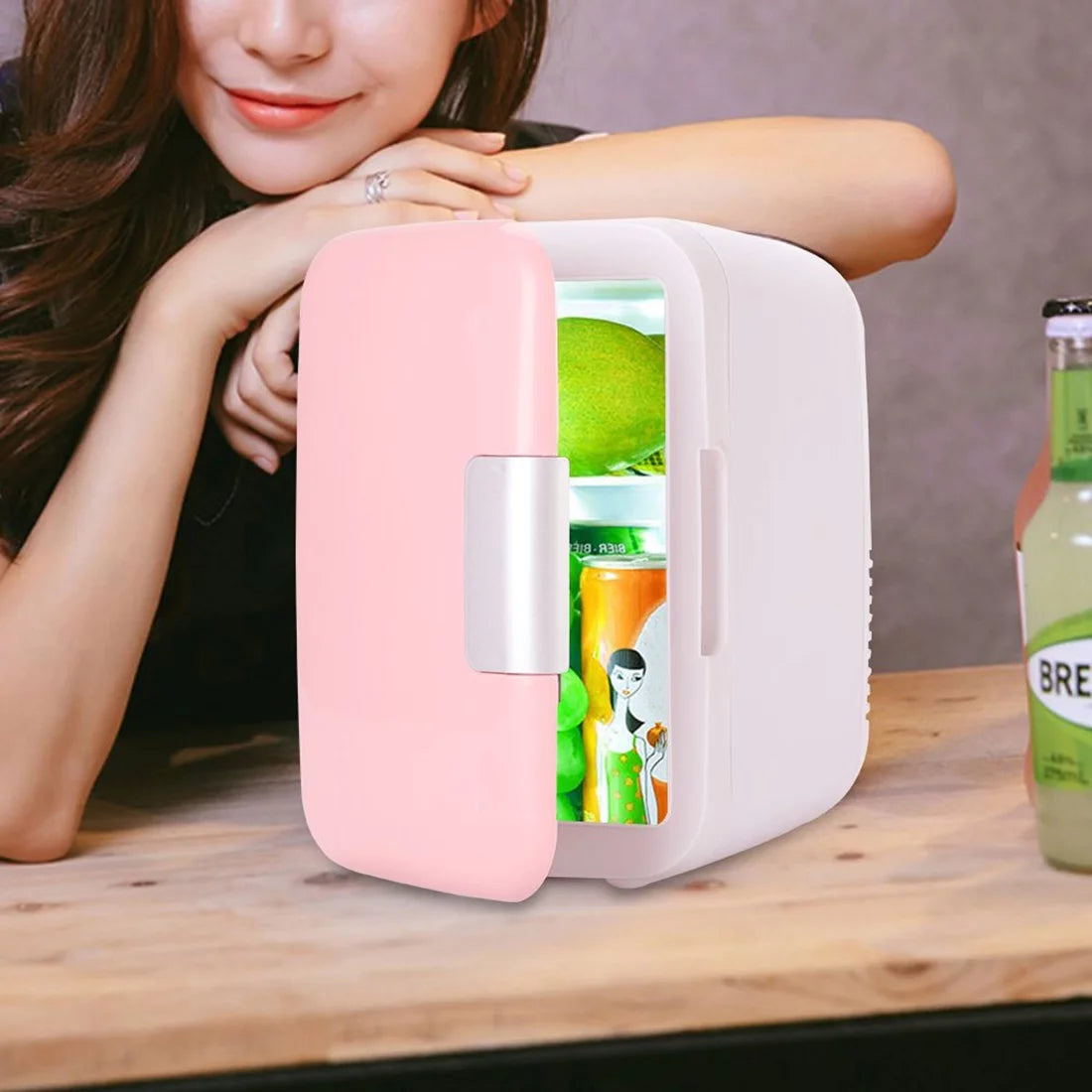 Mini Car Fridge 4L Portable Cooler & Warmer for Travel, Pink X986