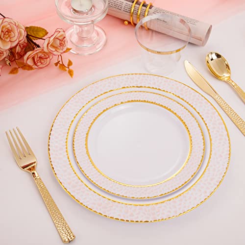 350PCS Clear Plastic Plates with Gold Trim for 50 Guests, Disposable Dinnerware Set O686017