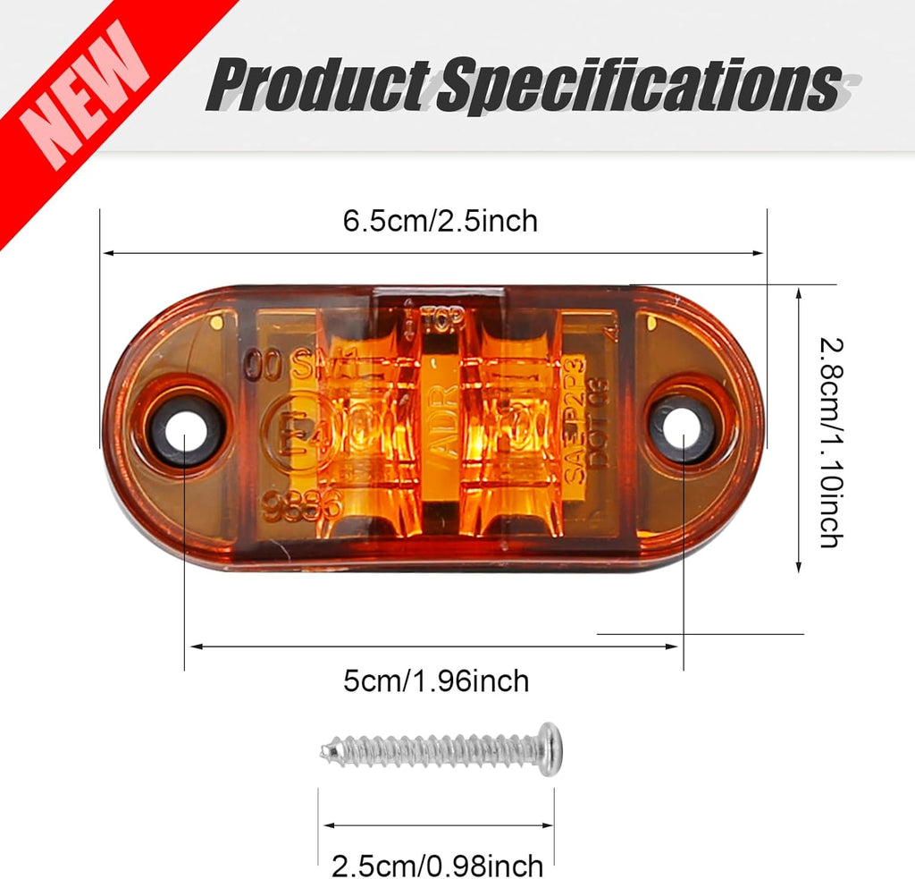 20 Pcs 2.5 Inch Oval Trailer Marker Lights LED Waterproof Running Lights J22892