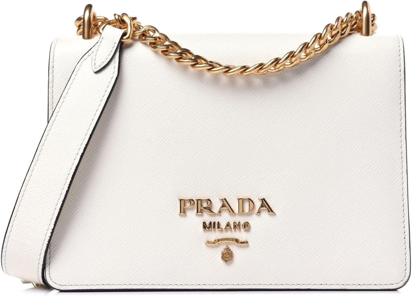Prada Bianco White Black Saffiano Leather Chain Crossbody Bag 1BD133