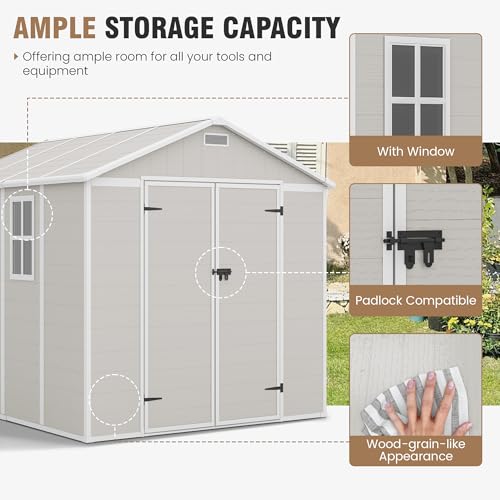 Outdoor Storage Shed 6x6 FT Resin with Floor and Lockable Door Z166