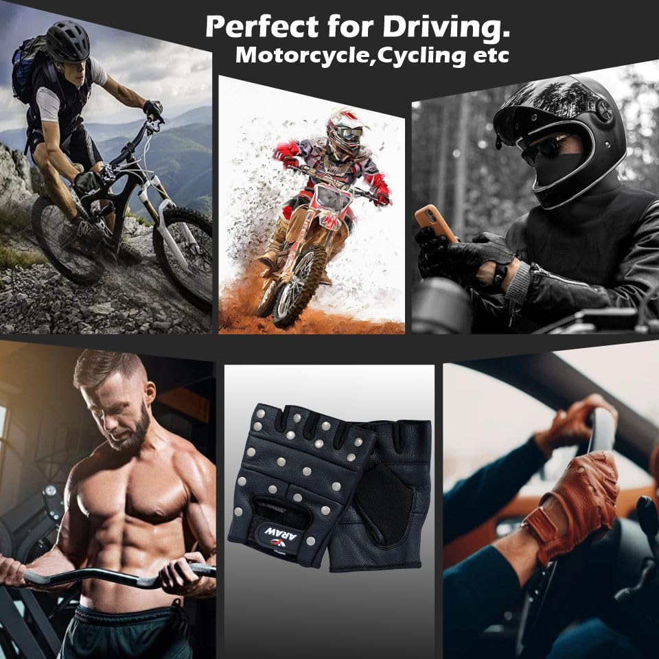 Fingerless Leather Gloves for Men and Women, Fitness and Motorcycle W6492