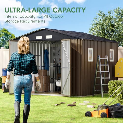 Outdoor Steel Storage Shed with Lockable Doors and Windows E249038