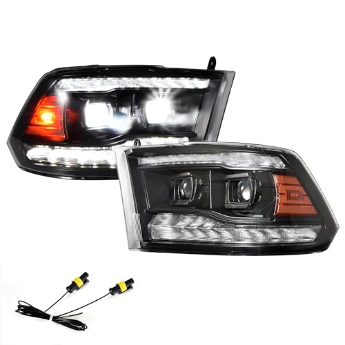 LED Projector Headlights for 2009-2018 Dodge Ram 1500, Sequential Turn Signal U1414
