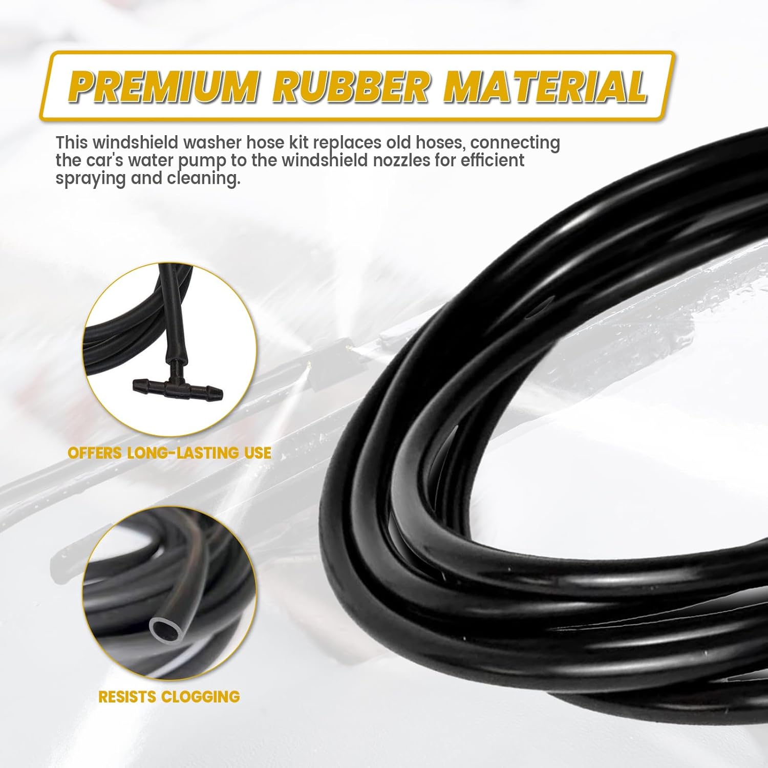 Car Windshield Washer Hose Kit with Connectors, 13Ft Rubber Hose C29805