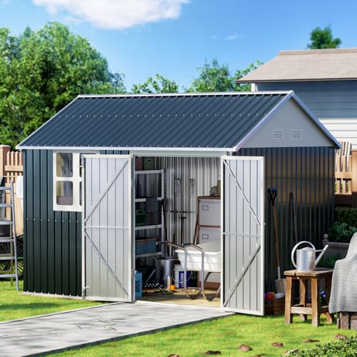 Outdoor Steel Storage Shed with Lockable Doors and Windows E249038
