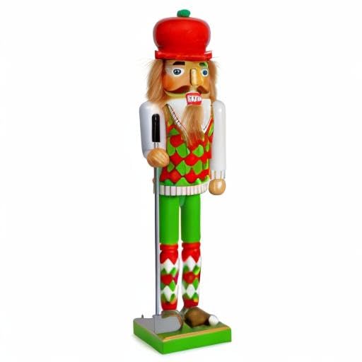 Golf Player Christmas Nutcracker Red and Green Wooden Golfer with Club and Ball 15" X331825