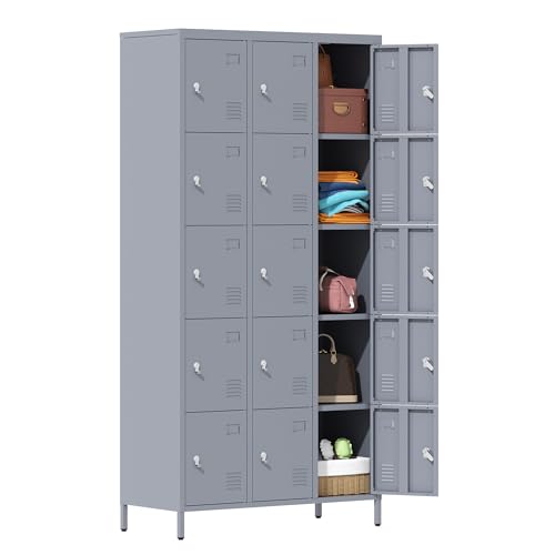 3-Door Steel Storage Locker with Shelves and Hooks I822961