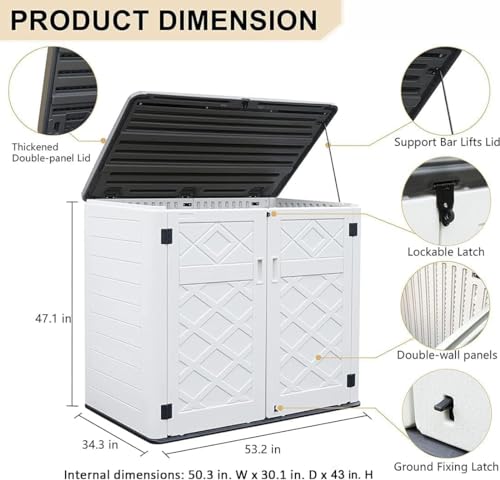 Horizontal Outdoor Storage Shed, 47 Cu.ft Resin Waterproof Cabinet for Garden Patio Backyards F5157