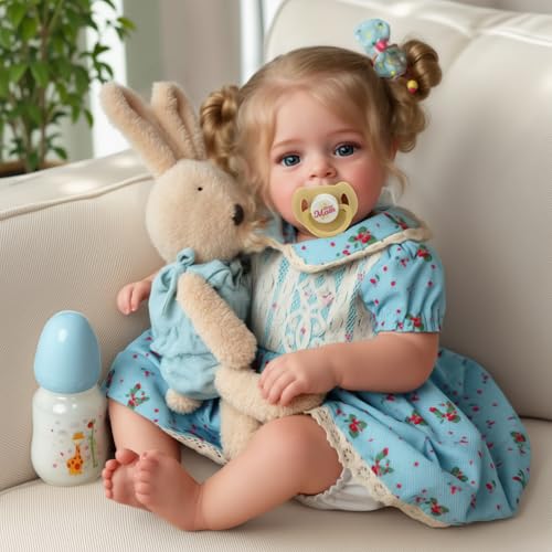 JIZHI Lifelike Reborn Baby Dolls - 18 Inch Realistic-Newborn Baby Dolls Blond Girl Handmade Real Life Toddler Dolls with Clothes for Kids Age 3+