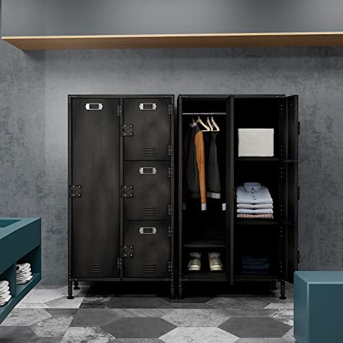 Vintage Metal Locker with Hooks, Lockable Single Door Storage M901