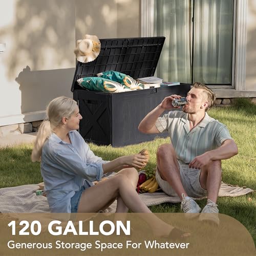 Outdoor Resin Deck Box 120 Gallon Waterproof Lockable F693676