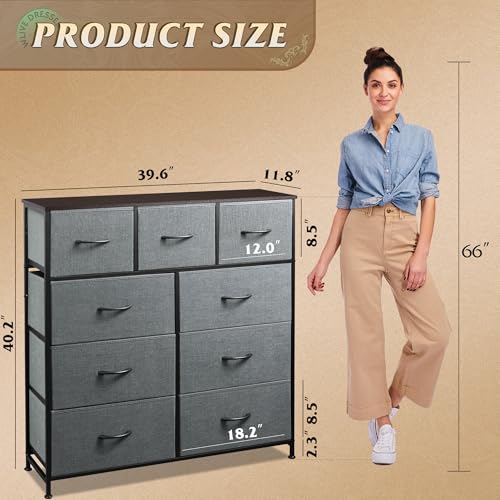 9-Drawer Fabric Storage Tower for Bedroom, Closet, Tall Chest Organizer with Steel Frame R839993