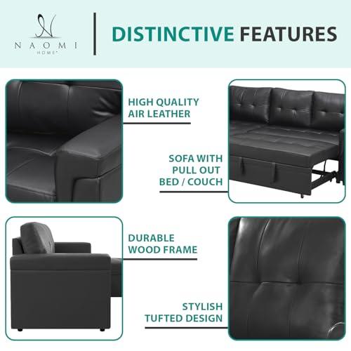 Convertible Sofa with Storage, Reversible L-Shape Couch, Black Y1589