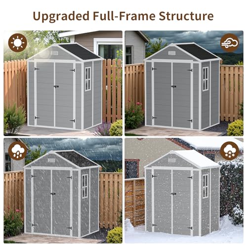 Resin Outdoor Storage Shed with Floor and Window, Lockable Small Tool Shed for Garden Patio Backyard, Light Gray V985