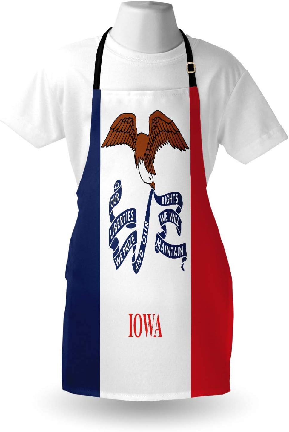 Iowa State Flag Apron with Eagle, Adjustable Neck, Unisex Kitchen Bib W774