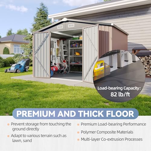 Galvanized Steel Storage Shed with Triple Doors, Weatherproof Outdoor Utility Shed P600721