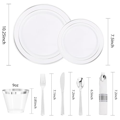 350PCS Clear Gold Plastic Dinnerware Set for 50 Guests, Disposable Plates, Cups & Silverware N692