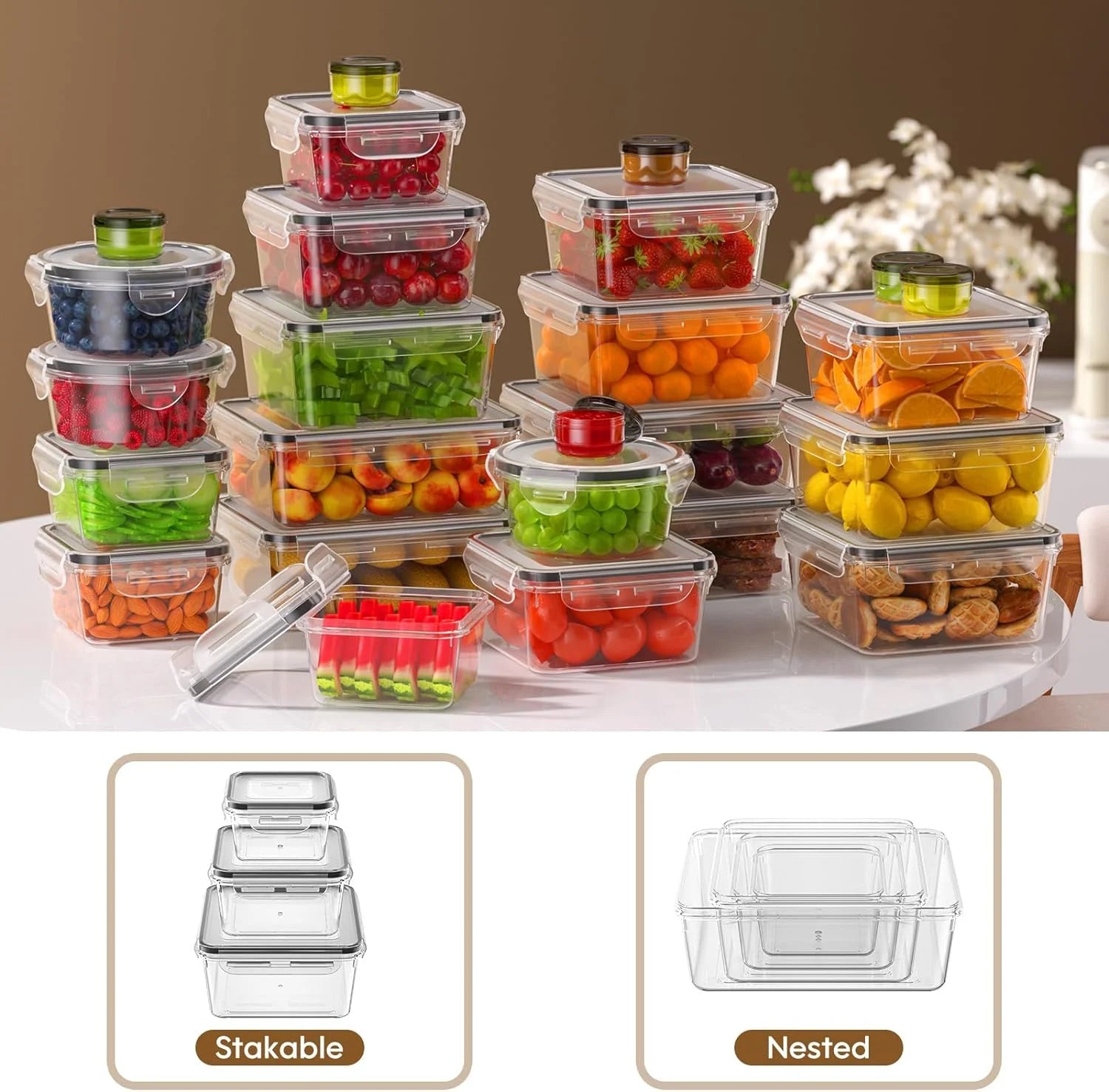 Food Storage Containers with Lids, 52 Piece Leak Proof Clear Plastic, BPA-Free, Stackable A1141