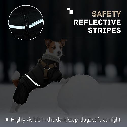 Black Dog Winter Coat with Harness, Reflective Waterproof Jacket for Small Dogs O43201