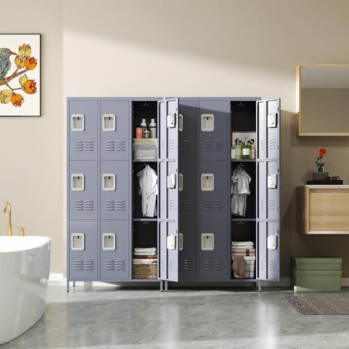 3-Door Steel Storage Locker with Shelves and Hooks I822961
