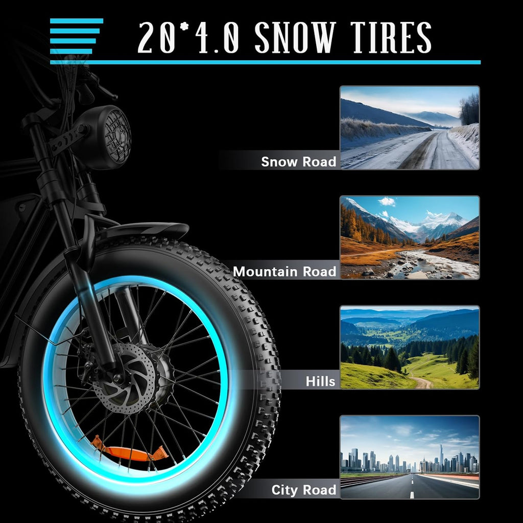 Electric Bike for Adults, 1000W Motor, Full Suspension, 20 x 4.0 Fat Tire, Green A5980
