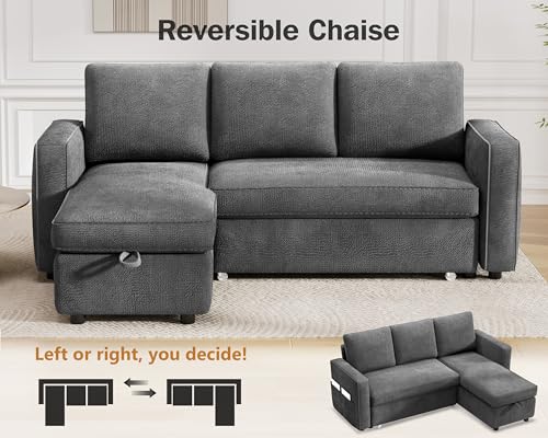 81" Sleeper Sofa Bed with Pull Out Bed, L Shaped Sectional, Chenille Green C110