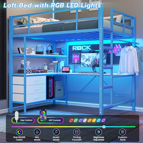 Loft Bed Full Size with L-Shaped Desk and Charging Station G796