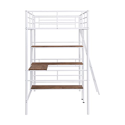 Full Loft Bed with Desk, Storage Shelves, and Wardrobe, Heavy-Duty Frame, Black K6320