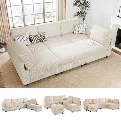 Modular Sectional Sofa Bed with Storage Ottoman, Beige S706