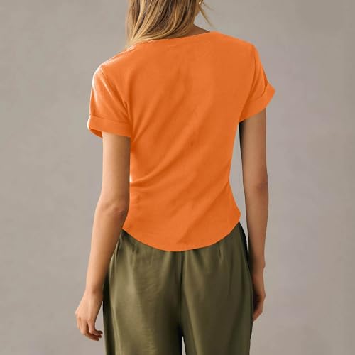 Women Deep V Neck Ribbed Knit T Shirts H489257