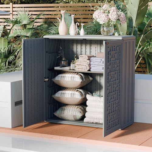 Outdoor Storage Cabinet Waterproof with Shelf for Patio and Garden U239