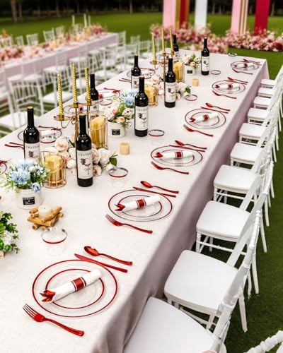 Disposable Plates Set for 50 Guests, Plastic Dinnerware with Cups and Napkins J193