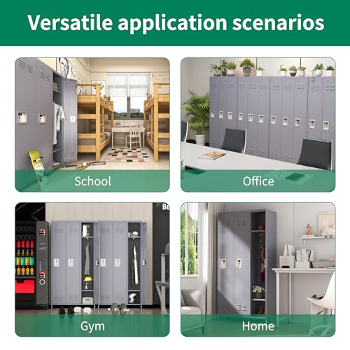 3-Door Steel Storage Locker with Shelves and Hooks I822961
